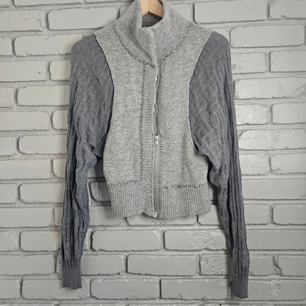 Free People Gray‎ Mixed Media Wool Blend Zip Button Cardigan Sweater Small